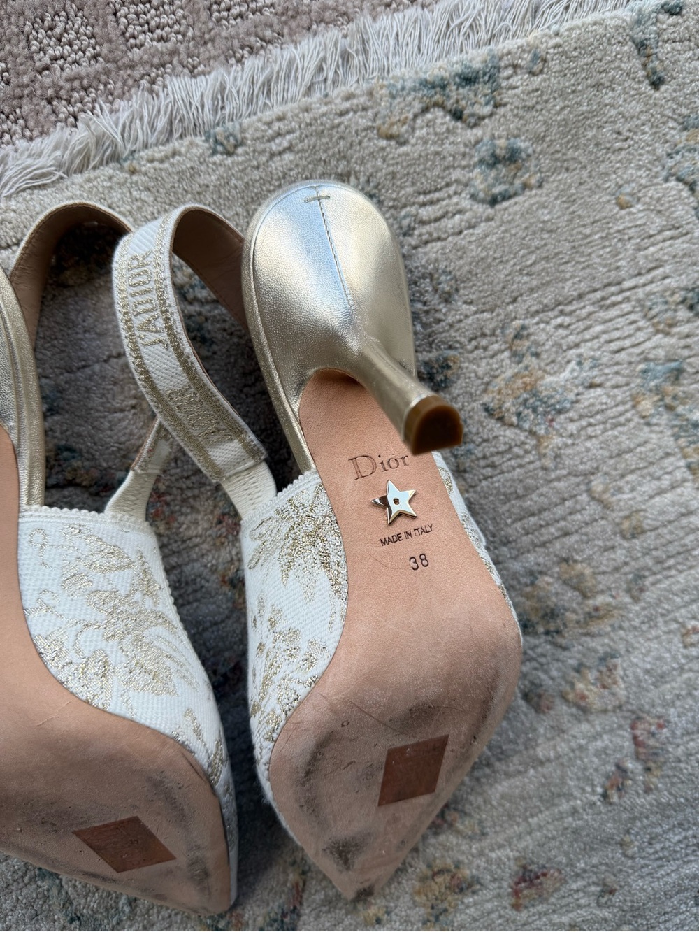 Dior Cream Embroidered Pointed Slingback Heels - Picture 5 of 7